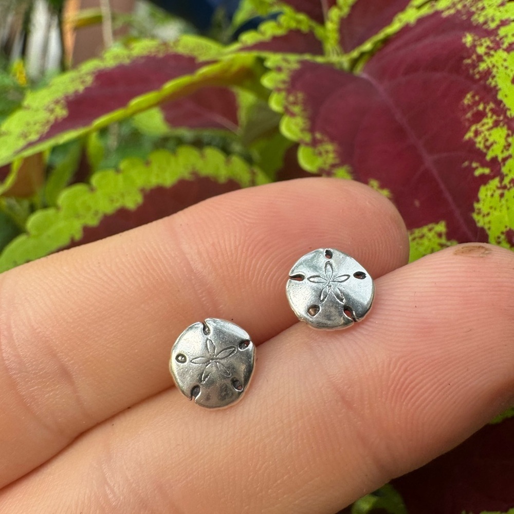 925 Sterling Silver earrings Ear Stud sand dollar NWOT - Picture 3 of 3